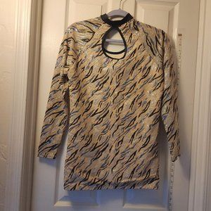 PARTY BLOUSE, X LARGE , BEIGE, GRAY, SILVER AND BLACK GLITTER